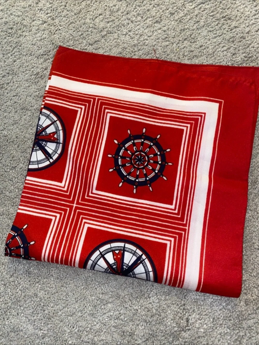 Vintage‎ Nautical Compass Helm Square Scarf, Red White Blue Made In Italy